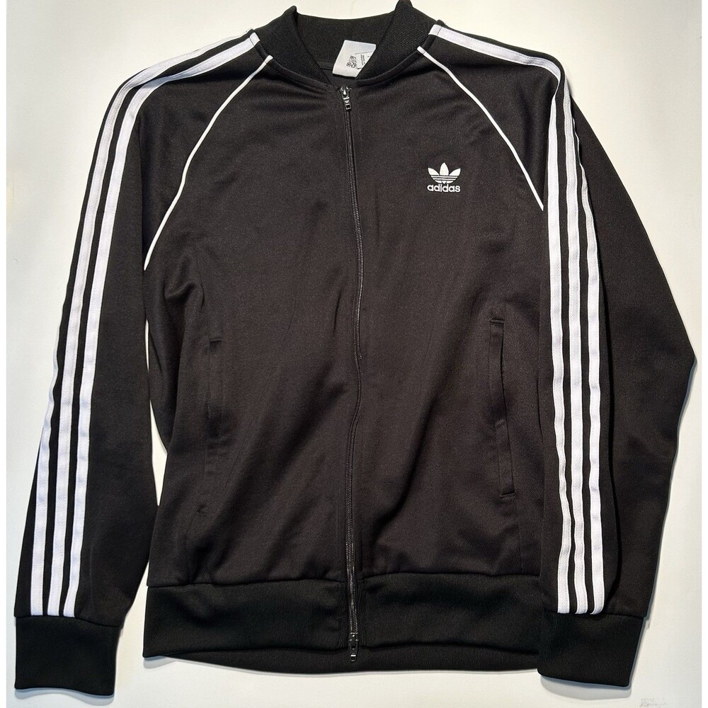 Adidas Track Jacket Mens Size L Black White 3-Stripes Originals Full Zip Trefoil